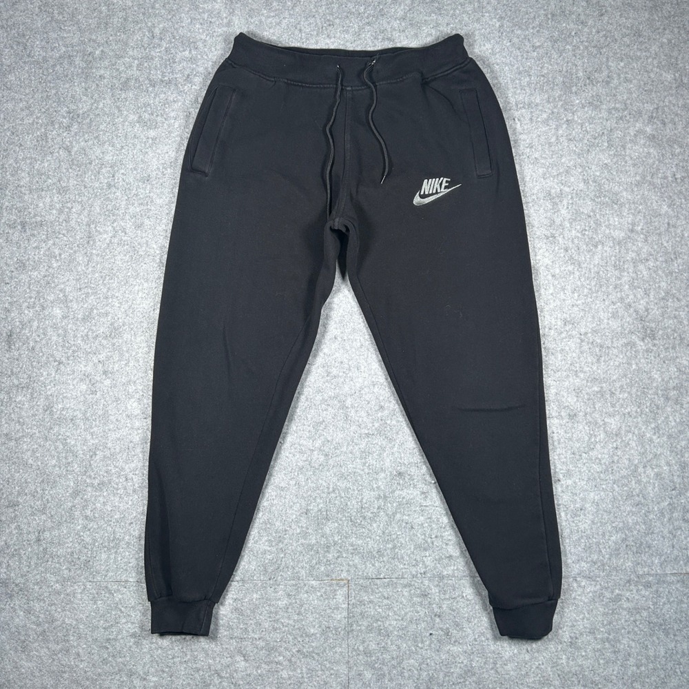Nike Sweatpants Mens medium Black Fleece Joggers Athletic Loungewear swoosh logo